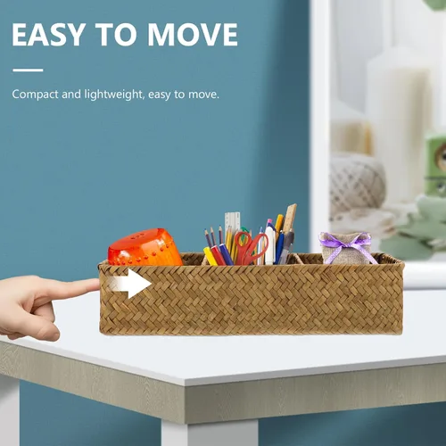 Miniatura 9 de FOMIYES Caja de almacenamiento de mimbre con 3 compartimentos, organizador de escritorio rectangular para almacenamiento en el hogar y lavandería