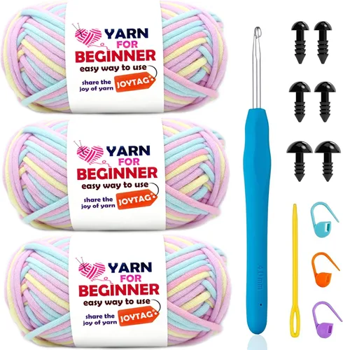 Miniatura 63 de Paquete de 3 hilos de ganchillo de mezcla de algodón y nailon - azul, gris, verde - 3x50g - puntadas fáciles de ver - kit de ganchillo y tejido