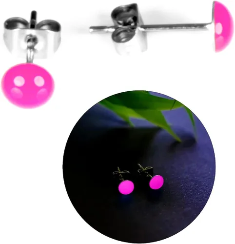Miniatura 6 de Glow-in-the-Dark 5mm Round Stainless Steel Stud Earrings for Women, Teens & Girls Over 12 Years Old- Hypoallergenic, Flat Back Earrings, Handmade in