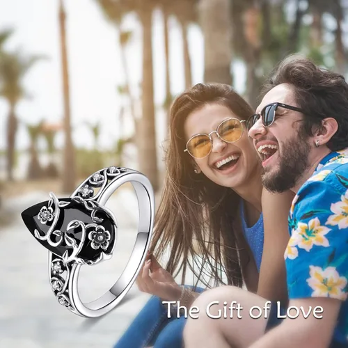 Miniatura 6 de YFN Anillo de turmalina negra de plata de ley, anillos de cristal negro, joyería curativa, protección espiritual, regalos para mujeres y niñas