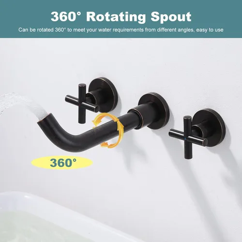 Miniatura 3 de Grifo de baño de bronce aceitado – Grifo de baño ARCORA de montaje en pared, grifo de tocador de 2 manijas en bruto en válvula incluida Bronce