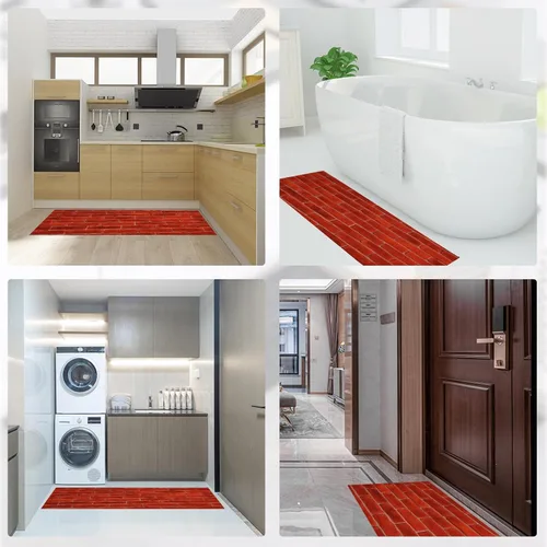 Miniatura 7 de Deep Red Kitchen Rugs, Farmhouse-Style Brick Wall Non Skid Washable Comfort Mats for Floor, Anti Fatigue Kitchen Cushioned Runner Rug Retro