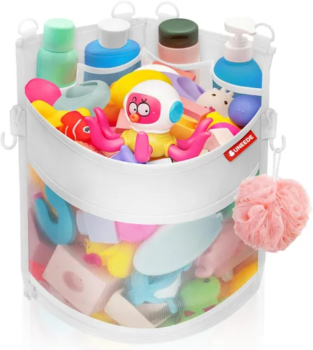 Miniatura 10 de UNEEDE Soporte de almacenamiento de juguetes de baño montado en la esquina de 4.32 galones, organizador de ducha de malla para organizador