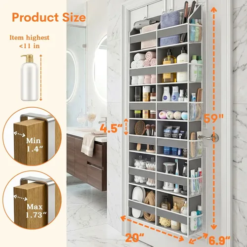 Miniatura 4 de Organizador para colocar sobre la puerta de 6 niveles, almacenamiento extra grande detrás de la puerta de 12 compartimentos, capacidad de peso de 80