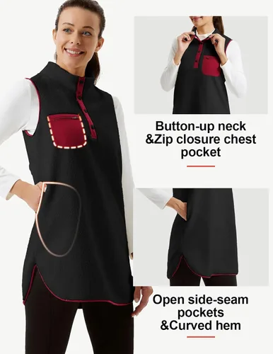 Miniatura 3 de JACK SMITH Vestido de forro polar sin mangas para mujer, vestido de invierno con botones y bolsillos
