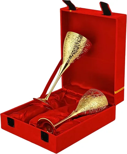 Miniatura 2 de Copas de champán de boda chapadas en oro de 24 quilates para la novia y el novio, copa de latón para comunión, cáliz de metal, regalo para parejas