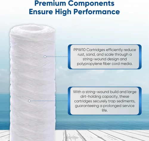 Miniatura 4 de PUREPLUS Filtro de sedimentos para heridas de cuerda para toda la casa de 5 micrones de 10 x 2.5 pulgadas para agua de pozo, cartucho de repuesto