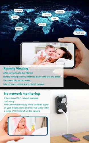 Miniatura 4 de Cámara con cargador USB, cámara pequeña WiFi, mini cámara inalámbrica nanny Full HD 2K, gran angular de 120° para seguridad interior discreta