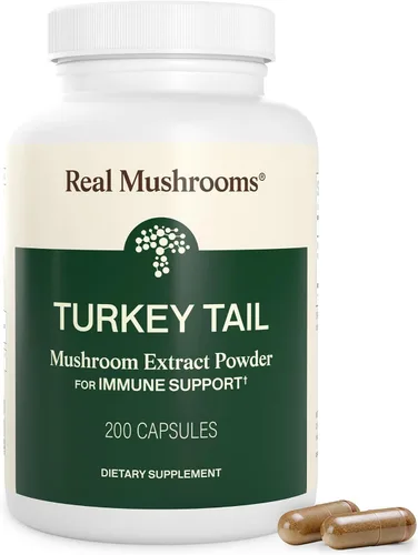 Real Mushrooms Cápsulas de cola de pavo – Extracto de hongo orgánico para el bienestar diario, armonía intestinal, apoyo energético – Vegano, sin