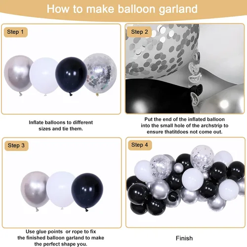 Miniatura 6 de Globos de cumpleaños negros y plateados para hombres y mujeres, decoraciones de feliz cumpleaños para niños, pancarta de globos de feliz cumpleaños