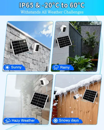 Miniatura 2 de Panel solar de 8 W para cámara de seguridad, cargador de panel solar con puertos USB-C/Micro/DC de 5 V de 0.138 in, cable de 9.8 pies y montaje