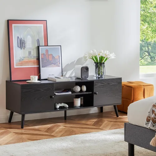 Miniatura 2 de Sweetcrispy Soporte de TV para TV de 55 y 60 pulgadas, moderno centro de entretenimiento de mediados de siglo con almacenamiento, mesa consola
