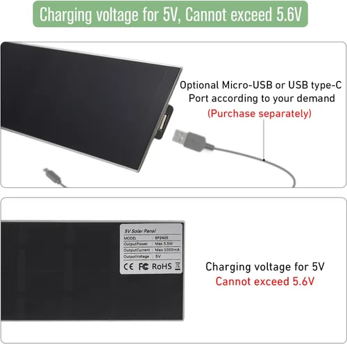 Miniatura 6 de Panel de carga solar para persianas con interfaz USB 2.0, 5V 5W para persianas enrollables motorizadas solo para uso en interiores, compatible