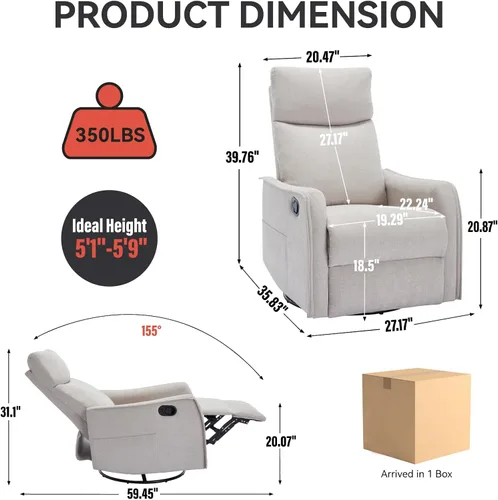 Miniatura 2 de Recliner Chair, Swivel Fabric Massage Rocker Recliner Chair for Adults, Manual Nursery Chair Glider Recliner with Massage and Heat for Living Room