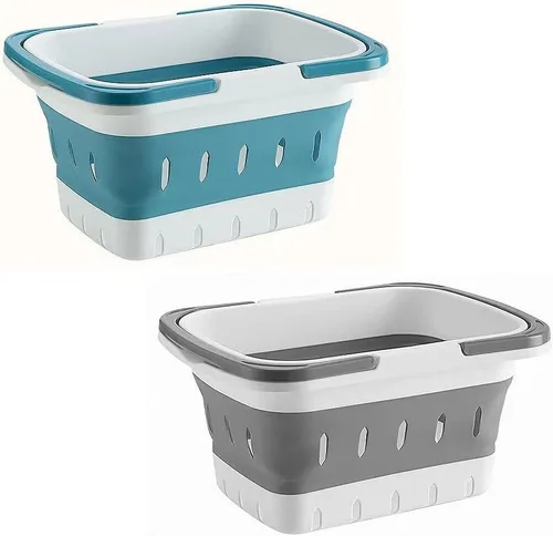 Miniatura 8 de Organizador de plástico para productos de suministros de limpieza, cesta plegable de almacenamiento con asas, organizador de caja para baño, cocina