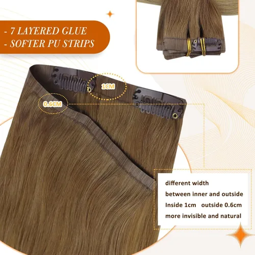 Miniatura 4 de Full Shine Extensiones de cabello humano con clip de 12 pulgadas, extensiones de cabello con clip de castaño claro a rubio, extensiones de cabello