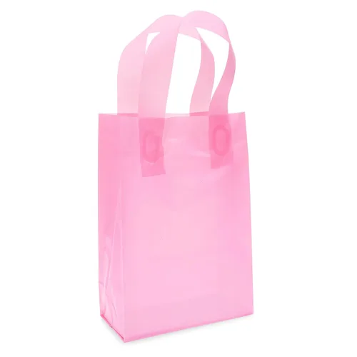 Miniatura 8 de Prime Line Packaging Bolsas de regalo rosadas, bolsas de regalo de plástico esmerilado con asas para pequeñas empresas, golosinas, compras