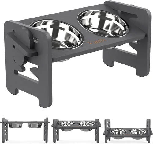 Miniatura 12 de Vantic Cuencos elevados para perros, soporte elevado ajustable para cachorros y gatos pequeños, alimentador de alimentos de bambú resistente