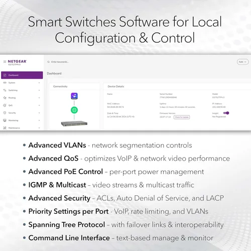 Miniatura 3 de NETGEAR Conmutador Inteligente Gigabit Ethernet PoE de 52 puertos (GS752TPP) - Administración en la nube Insight opcional, 48 x PoE+ @ 760W, 4 x 1G