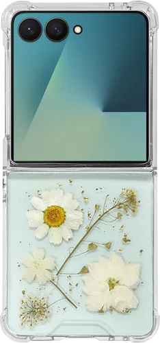 Miniatura 36 de Abbery Funda transparente para Samsung Galaxy Z Flip 3 5G, transparente y con diseño de purpurina bonita con purpurina floral prensada de Rosa