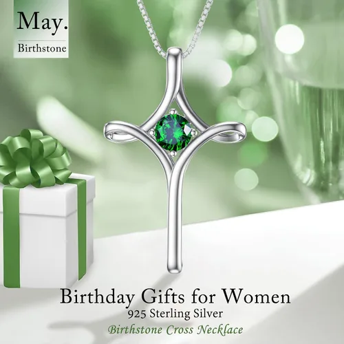 Miniatura 4 de TOUPOP Collar de cruz para mujer, plata de ley 925, collar de cruz de piedra natal, joyería de fe fina, regalo de cumpleaños, aniversario, Navidad
