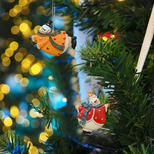 Miniatura 4 de Linfevisi Paquete de 4 adornos colgantes de muñeco de nieve de Navidad de metal, mini adornos de árbol de Navidad, adornos de muñeco de nieve, mini