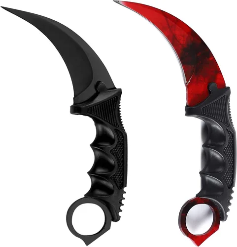 Karambit - Cuchillo táctico de hoja fija, 2 piezas de acero inoxidable para exteriores, cuchillo de caza con funda y cable, adecuado para Negro&rojo