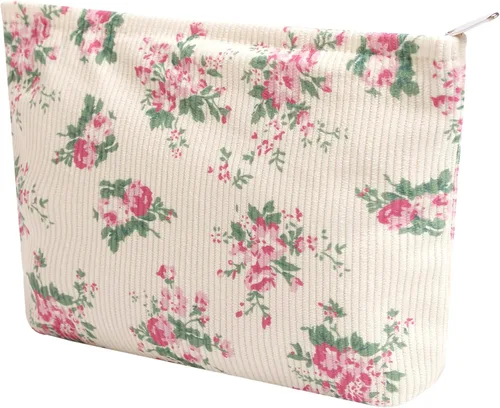 Miniatura 13 de Bolsas de cosméticos para mujer, bolsa de cosméticos de pana, bolsos estéticos para mujer, bolsos de mano con puntos sonrientes, organizador