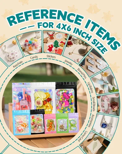 Miniatura 5 de Bolsas holográficas Mylar de 4 x 6 pulgadas, 100 bolsas pequeñas transparentes resellables a prueba de olores, bolsa de embalaje de plástico para 5