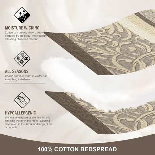 Miniatura 4 de Colchas ligeras King 120x120, Edredón de gran tamaño 100% algodón, Colcha con patrón botánico a rayas, Juego de ropa de cama acolchado reversible