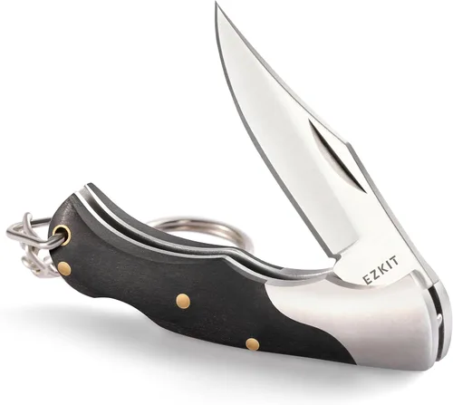 Miniatura 14 de Cuchillo de bolsillo pequeño, cuchillo de bolsillo EDC, acero inoxidable D2 y mango de madera, cuchillo pequeño, longitud de la hoja 1.5 pulgadas