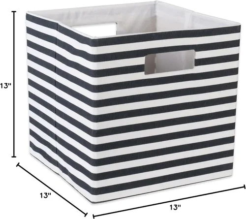 Miniatura 10 de DII Cubo de almacenamiento plegable de poliéster, a rayas, negro, grande