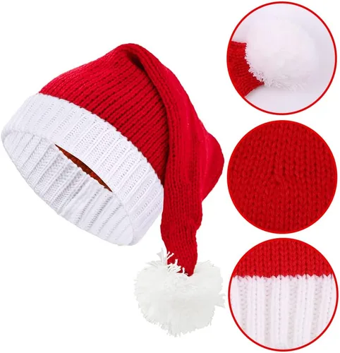 Miniatura 3 de DIYDEC Paquete de 2 sombreros de Papá Noel, gorro de Navidad rojo de Papá Noel para adultos y niños, cálido gorro de Navidad para Navidad