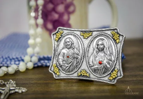 Miniatura 3 de Venerare Placa de escritorio Sagrado Corazón de Jesús y Corazón Inmaculado de María