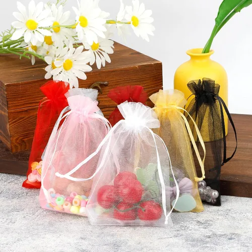 Miniatura 6 de Bolsas de organza, bolsas de organza de 4 x 6, bolsas blancas para recuerdos de boda, 50 bolsas de malla con cordón, bolsas de regalo de joyería