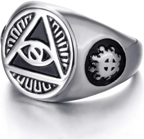 Miniatura 3 de ELFASIO Men Stainless Steel Rings Illuminati The All-Seeing-Eye PyramidEye Symbol Ring Size 7-15
