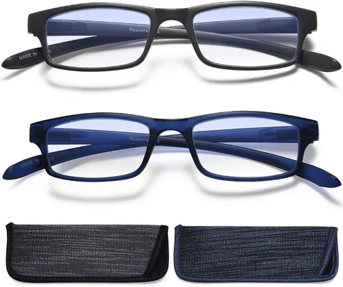 Miniatura 7 de EYEURL Paquete de 2 lentes de lectura para mujeres y hombres, para colgar en el cuello, bloqueo de luz azul, con bisagra de resorte, lectores