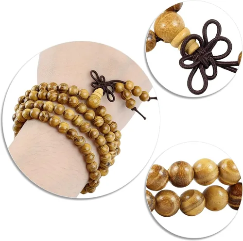 Miniatura 5 de TUMBEELLUWA Pulsera de 0.236 in con 108 cuentas de madera de oración de Mala para unisex, budista tibetano, meditación, rosario, estilo envolvente