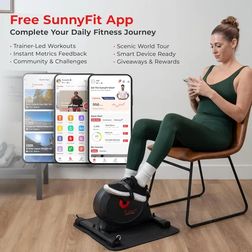 Miniatura 3 de Sunny Health & Fitness Smart Under-Desk Bike Exerciser, Low-Impact Cardio Cycling Equipment for Home/Office, Mini Paddler for Arm/Leg Mobility Gris