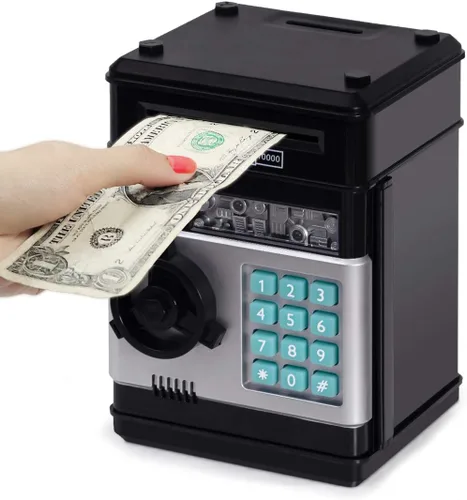 Miniatura 19 de Refasy Alcancía para dinero en efectivo, cajero automático, banco electrónico de monedas para niños de 3 a 12 años, caja de ahorro de dinero, mini