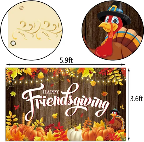 Miniatura 3 de Nepnuser Happy Friendsgiving - Telón de fondo para cabina de fotos, cosecha de calabaza para otoño, Acción de Gracias, amigos, decoración de pared