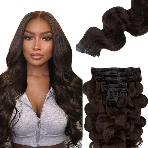 Miniatura 20 de Lashey - Extensiones de cabello con clip sin costuras, de cabello humano real, 7 unidades, 110 g, 14 pulgadas, color negro natural, lacio