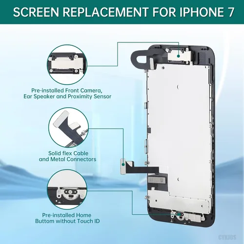 Miniatura 2 de Para iPhone 7 Reemplazo de pantalla negro con botón de inicio 4.7 "3D táctil LCD digitalizador Asamblea completa con cámara frontal oído altavoz