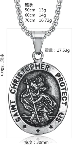 Miniatura 5 de WIGERLON Collares de amuleto de acero inoxidable San Miguel San Cristóbal y San Benito cruz de Jesús maría arcángel que nos protege con amuleto