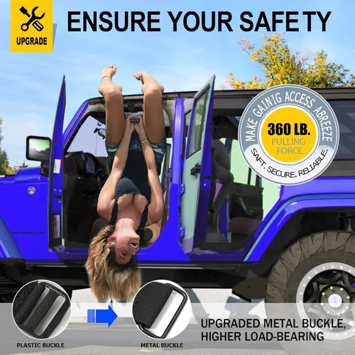 Miniatura 2 de moveland Juego de 2 asas de agarre compatibles con Jeep Wrangler TJ YJ JK, diseño de 3 correas fácil de ajustar para modelos 1955-2023 (negro)