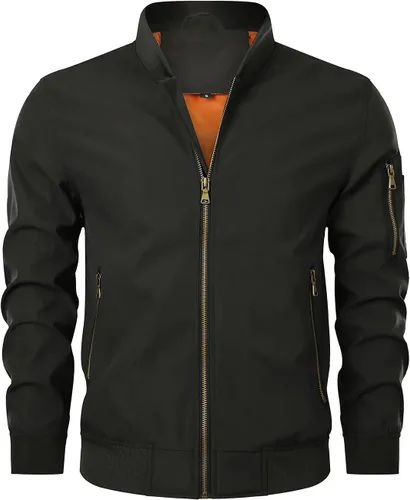 Miniatura 2 de HOOD CREW Chaqueta bomber para hombre, ligera, casual, elegante, para primavera, otoño, cortavientos, con cremallera, con bolsillos