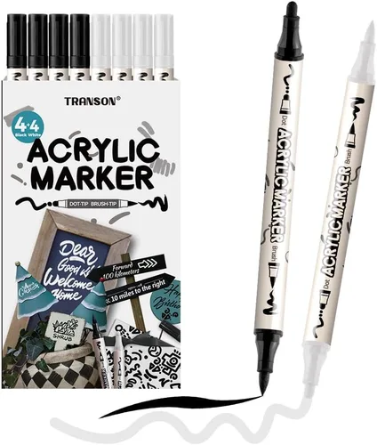 Miniatura 9 de TRANSON Juego de rotuladores de pintura acrílica de doble punta de 12 colores para lienzo de madera, madera, cuero, cerámica, pintura de bricolaje