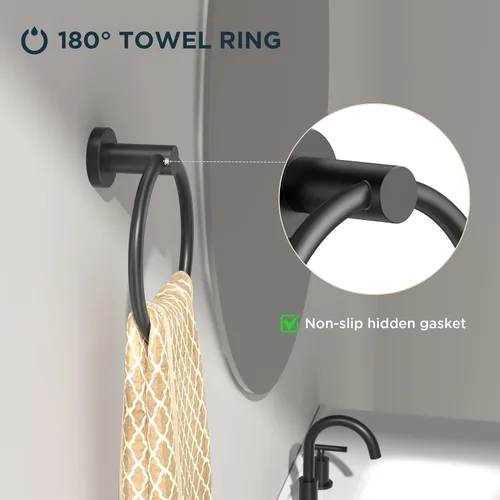 Miniatura 2 de FORIOUS 4 accesorios de baño, soporte para papel higiénico de acero inoxidable SUS304, anillo para toalla y 2 ganchos para toallas, juego de Negro