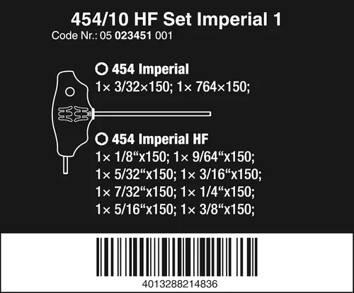 Miniatura 2 de Wera - 5023451001 454/10 HF Set Imperial 1 Juego de destornilladores con mango en T Hex-Plus con función de sujeción, Imperial, 10 piezas