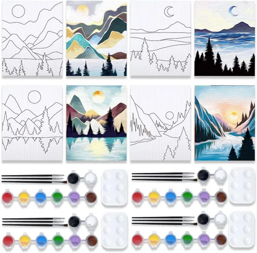 Miniatura 6 de VOCHIC Paquete de 4 kits de fiesta de 8 x 10 pulgadas, kit de pintura de lienzo predibujado para pintura para adultos, suministros de pintura